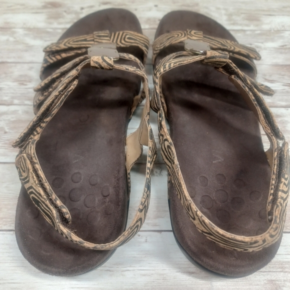 Vionic Orthotic Insole Footbed Brown Black Tan Cork Faux Woodgrain Size 9 Sandal - Picture 13 of 14